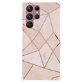 Marble Pattern Electroplated IMD Samsung Galaxy S22 Ultra 5G TPU Case - White / Pink