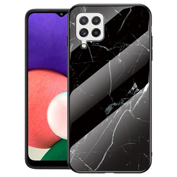 Marble Series Samsung Galaxy A22 4G Tempered Glass Case - Black