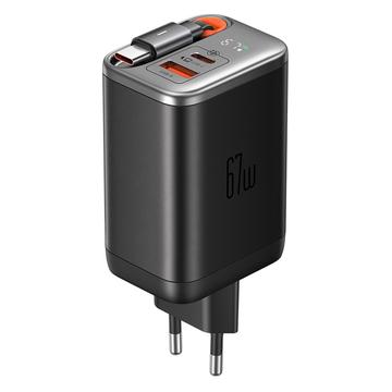 Mcdodo CH-4100 67W GaN Fast Charger with Retractable USB-C Cable - Black