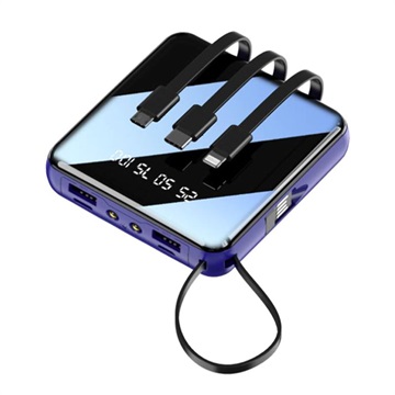 Mini Power Bank 10000mAh - 2x USB, Lightning, USB-C, MicroUSB - Blue