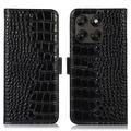Motorola Moto G77/G67 Crocodile Series Wallet Leather Case with RFID - Black