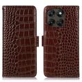 Motorola Moto G77/G67 Crocodile Series Wallet Leather Case with RFID - Brown