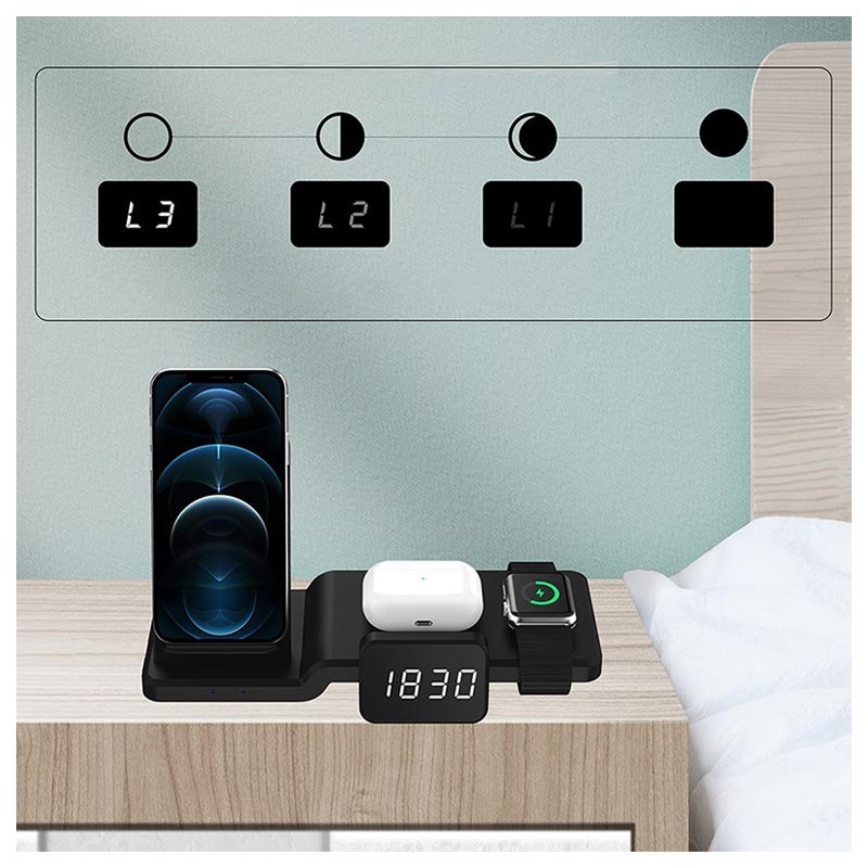 Multifunctional Wireless Charging Station with Clock C100