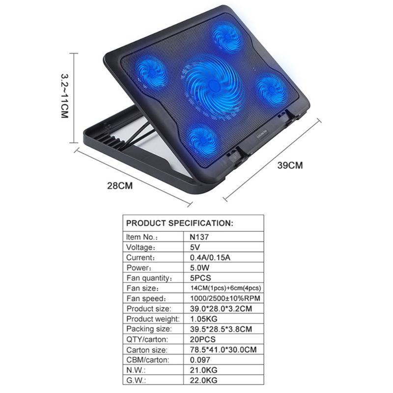 Desktop 5 Cooling Fan Notebook Computer Cooling Pad Laptop Cooler with