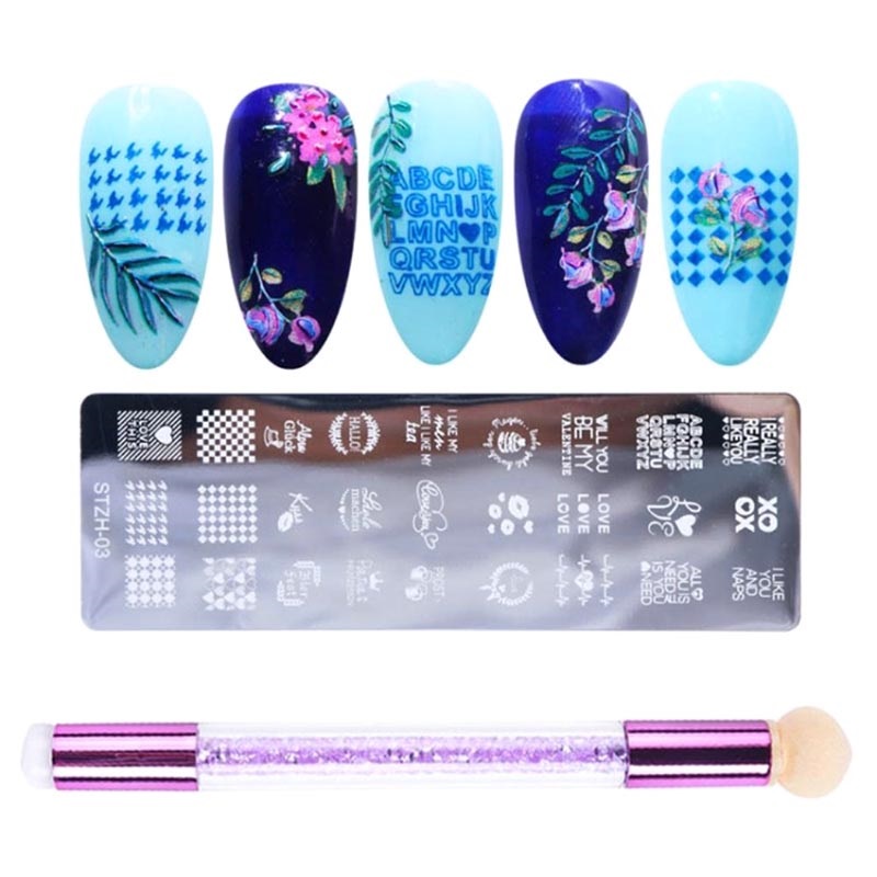 Nail Art Manicure Templates with Silicone Brush