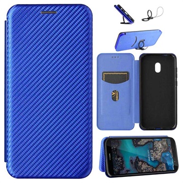 Nokia C1 Plus Flip Case - Carbon Fiber - Blue