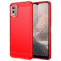Nokia C32 Brushed TPU Case - Carbon Fiber - Red