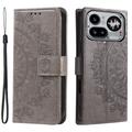Nothing Phone (4a) Pro Mandala Wallet Case with Wrist Strap - Grey