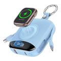P007 Mini Power Bank 10000mAh with USB-C, Lightning Cables, Apple Watch Wireless Charging - Blue