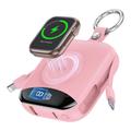 P007 Mini Power Bank 10000mAh with USB-C, Lightning Cables, Apple Watch Wireless Charging - Pink