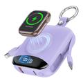 P007 Mini Power Bank 10000mAh with USB-C, Lightning Cables, Apple Watch Wireless Charging - Purple