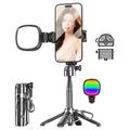 P15-Y Mini Selfie Stick Tripod with Remote Control and Pocket Fill Light - Black