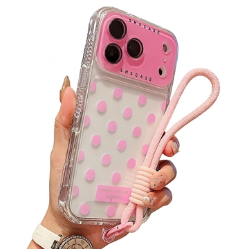 iPhone 17 Pro Max PC / TPU Cover with Lens Film & Strap - Polka Dot - Pink