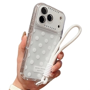 iPhone 17 Pro/18 Pro PC / TPU Cover with Lens Film & Strap - Polka Dot - White