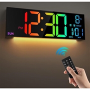 PH-01 16" LED Digital Alarm Clock - RGB Display, Dual Alarm, Remote Control - Black