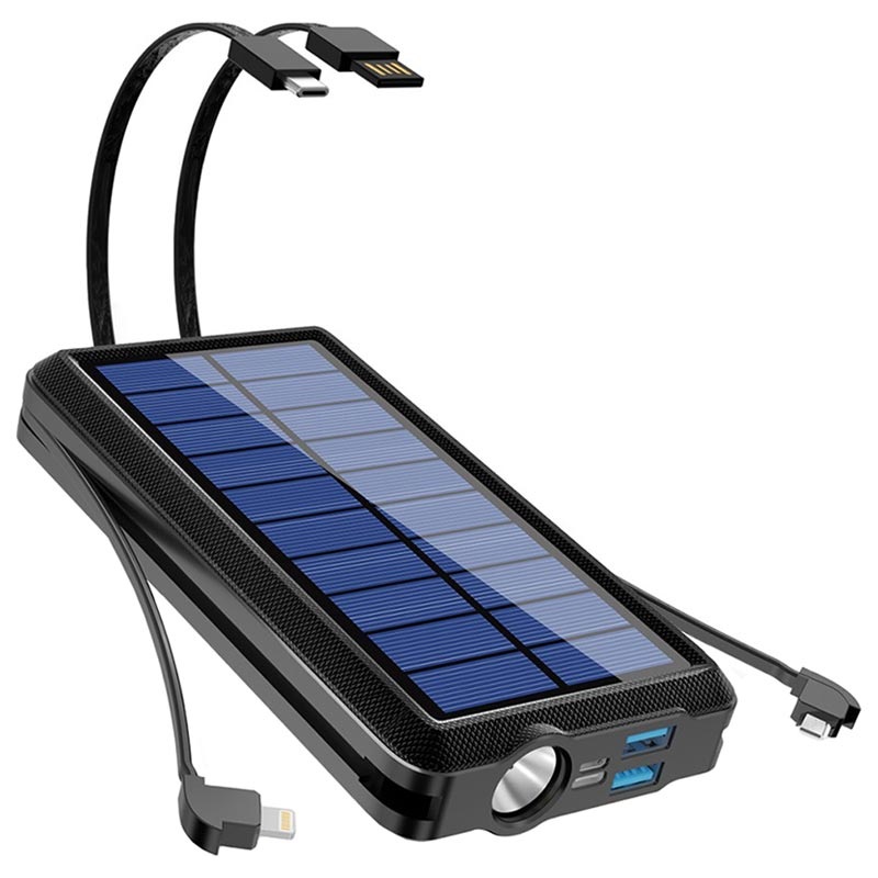 Psooo PS-158 Wireless Solar Powerbank with Flashlight - 10000mAh - Black