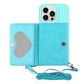 Heart Series iPhone 14 Pro Case with Wallet & Strap - Baby Blue
