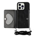 Heart Series iPhone 14 Pro Case with Wallet & Strap - Black