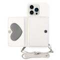 Heart Series iPhone 14 Pro Case with Wallet & Strap - White