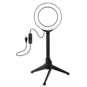 PULUZ 4.7" 12cm Ring Light + Desktop Tripod Selfie Stick Mount USB White Light LED Ring Vlogging Photography Video Lights Kits