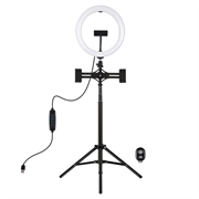 PULUZ PKT3066B 10.2" LED Selfie Ring Light Cell Phone Clamp Tripod Stand for YouTube Blogger Video Shooting