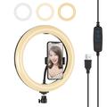 PULUZ PU397 10-inch 3 Modes Dimmable LED Ring Photography Video Light with Mobile Phone Clip for Vlogging - Black