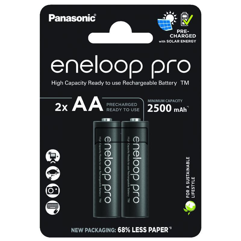 Panasonic Eneloop Pro BK-3HCDE/2CP Rechargeable AA Batteries 2500mAh ...