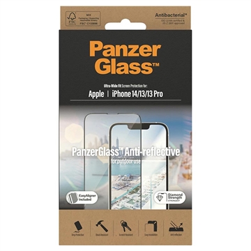 iPhone 13/13 Pro/14 PanzerGlass Ultra-Wide Fit Anti-Reflective EasyAligner Screen Protector - 9H - Black Edge