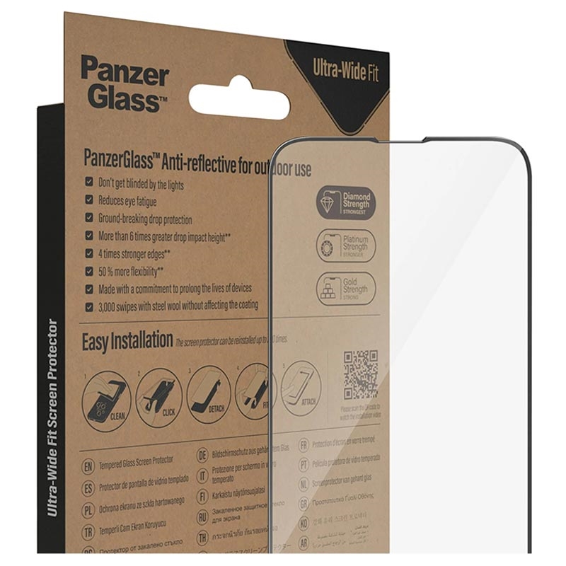iPhone 13/13 Pro/14 PanzerGlass Ultra-Wide Fit Anti-Reflective EasyAligner  Screen Protector - 9H - Black Edge