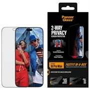 iPhone 18 Pro Max PanzerGlass Ultra-Wide Fit w. FastFit In-A-Box 2-Way Privacy Screen Protector - 9H - Black Edge