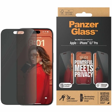 iPhone 15 Pro PanzerGlass Ultra-Wide Fit Privacy EasyAligner Screen Protector - 9H - Black Edge