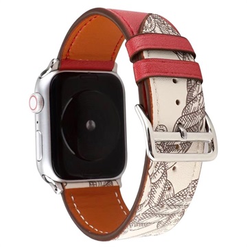 Apple Watch Series 7/SE/6/5/4/3/2/1 Pattern Leather Strap - 41mm/40mm/38mm - Red