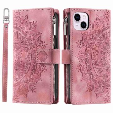 Mandala Zipper iPhone 14 Plus Wallet Case - Rose Gold