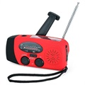 Portable Hand Crank Solar Radio with LED Flashlight - Red