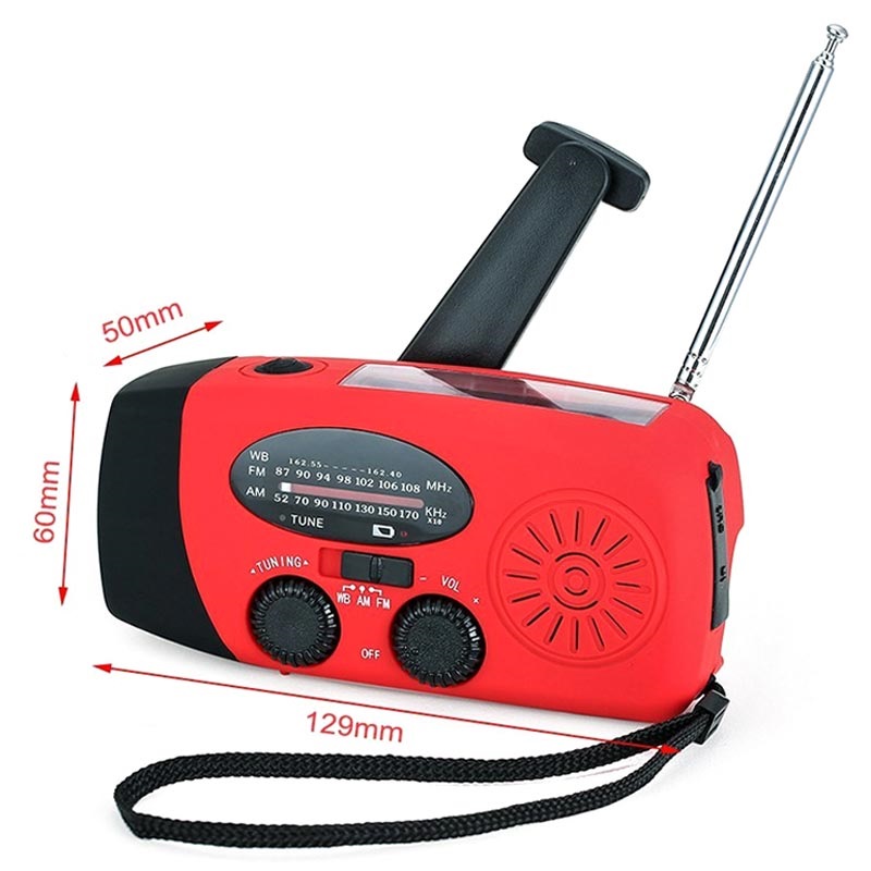 Solar AM/FM Radio,Portable Multi-Function Hand Crank Weather Radio with Emergency Phone Charger Bank and LED Flashlight Function Red