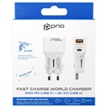 Prio Fast Charge World Travel Adapter with USB-A, USB-C - 20W - White