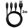 Prio High-Speed 3-in-1 Charging Cable - 2m - Black