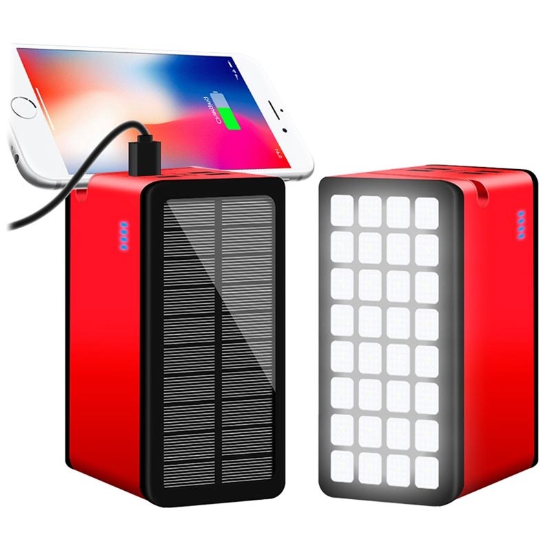 Psooo 100000mAh Solar Power Bank - 4xUSB - Red