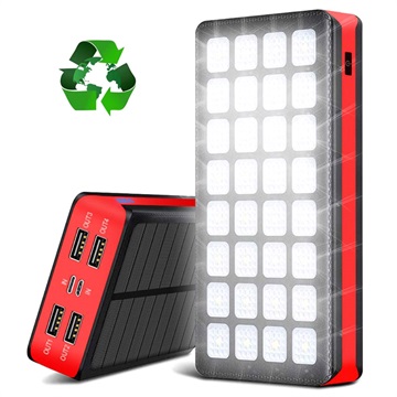 Psooo PS-900 Solar Power Bank with LED Light - 30000mAh - Red