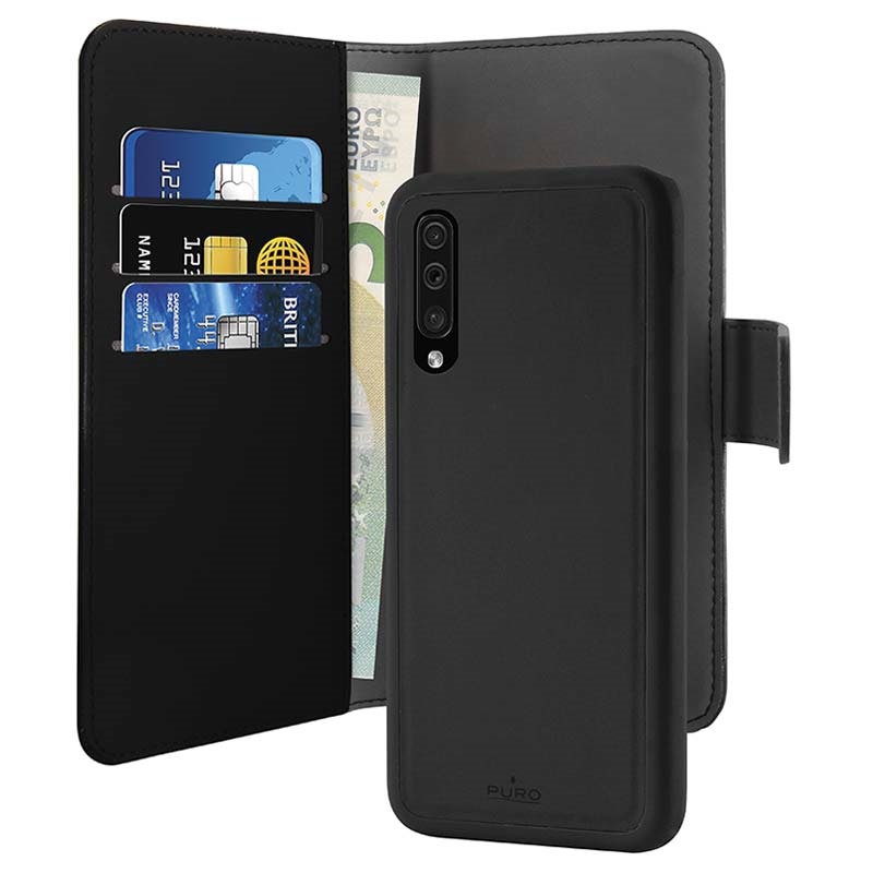 brkovi obično pošta  Puro 2-in-1 Samsung Galaxy A50 Magnetic Wallet Case - Black