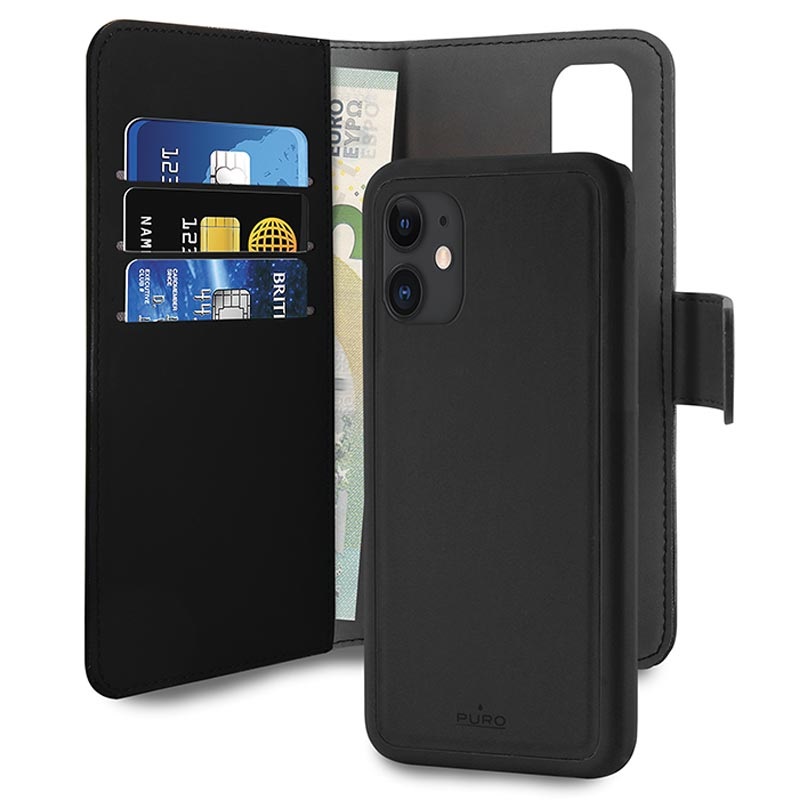 Puro 2 In 1 Iphone 12 Mini Magnetic Wallet Case Black