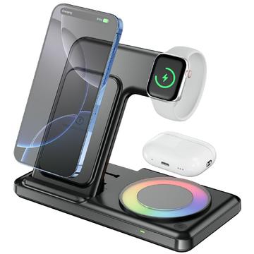 Q50D 4-in-1 Foldable Wireless Charger with RGB Ambient Light - 15W