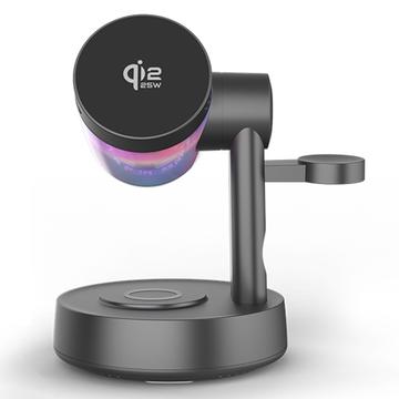 QI2.2 25W Magnetic Wireless Charging Station with Bluetooth Speaker & RGB - Black
