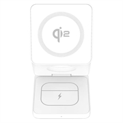 Qi2 15W 3-in-1 Foldable Magnetic Wireless Charger Stand - White