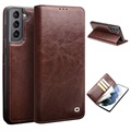 Qialino Classic Samsung Galaxy S21 5G Wallet Leather Case - Brown