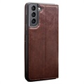 Qialino Classic Samsung Galaxy S21 5G Wallet Leather Case - Brown