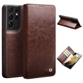 Qialino Classic Samsung Galaxy S21 Ultra 5G Wallet Leather Case - Brown