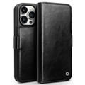 iPhone 15 Plus Qialino Classic Wallet Leather Case - Black