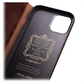 Qialino Classic iPhone 12 Pro Max Wallet Leather Case - Brown