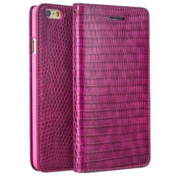 iPhone 6 / 6S Qialino Wallet Leather Case - Crocodile Skin - Hot Pink